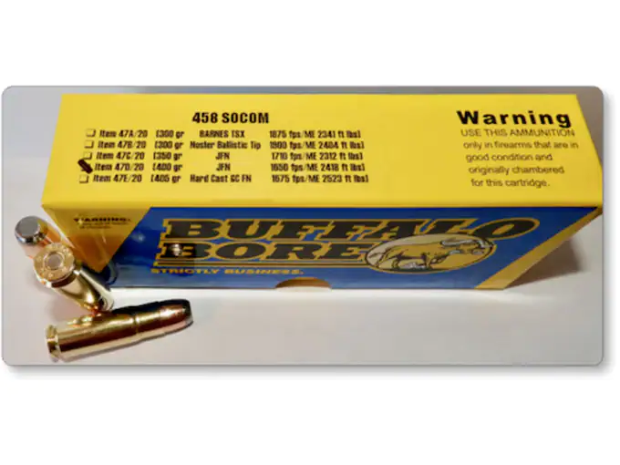 Buffalo Bore Ammunition 458 SOCOM 400 Grain Jacketed Flat Nose