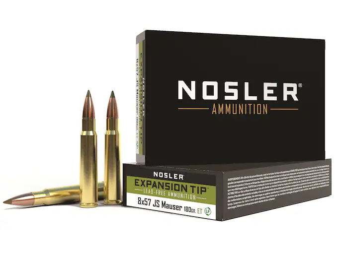 Nosler E-Tip Ammunition 8x57mm JS Mauser (8mm Mauser) 180 Grain E-Tip Lead-Free