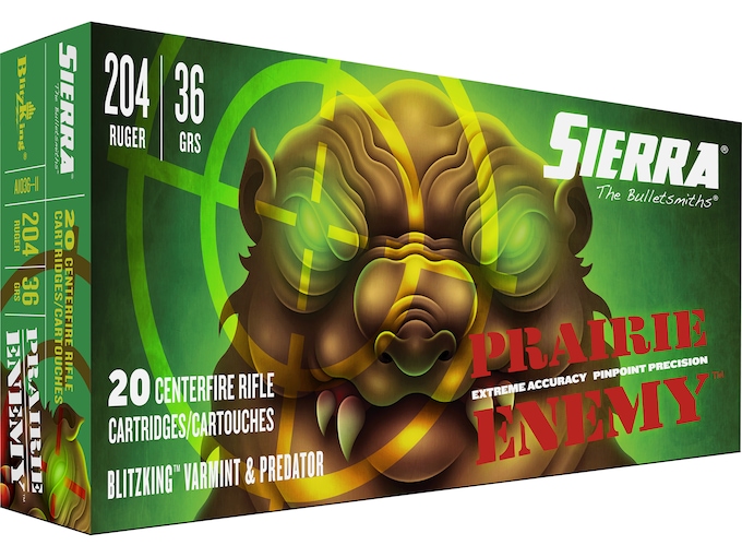 Sierra Prairie Enemy Ammunition 204 Ruger 36 Grain BlitzKing Polymer Tip