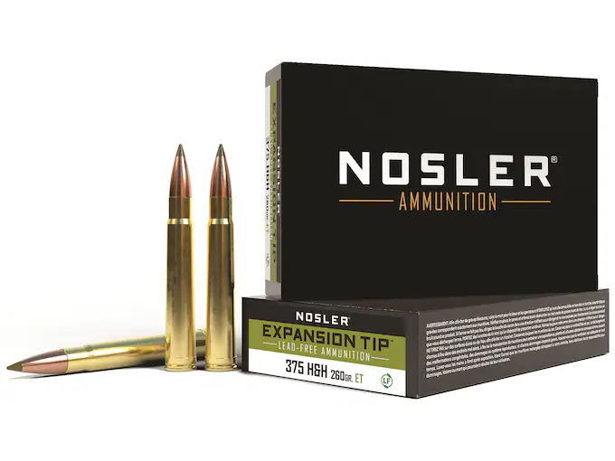 Nosler E-Tip Ammunition 375 H&H Magnum 260 Grain E-Tip Lead-Free