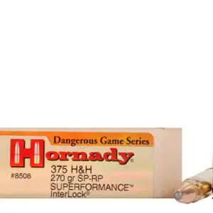 Hornady Dangerous Game Superformance Ammunition 375 H&H Magnum 270 Grain Spire Point Recoil Proof