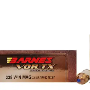 Barnes VOR-TX Ammunition 338 Winchester Magnum 225 Grain TTSX Polymer Tipped Spitzer Boat Tail