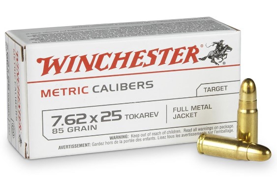 Winchester White Box 7.62x25mm Tokarev FMJ 85 Grain, 500 Rounds