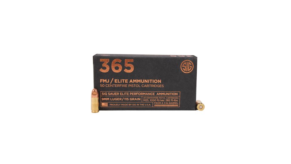 Sig Sauer Elite Ball P365 9mm Luger 115 grain Full Metal Jacket Brass Cased