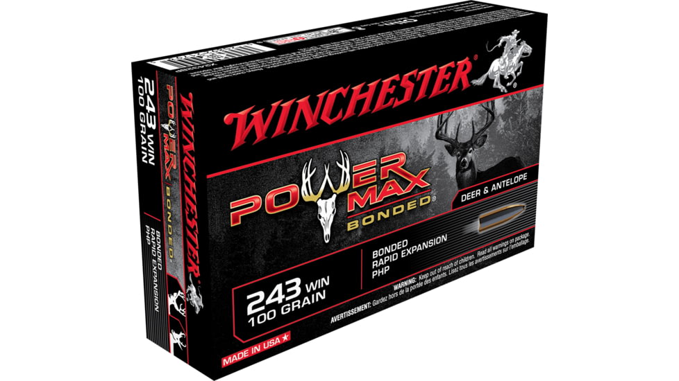 Winchester POWER MAX BONDED .243 Winchester 100 grain Bonded Rapid Expansion Protected Hollow Point Centerfire Rifle Ammunition 300rnd