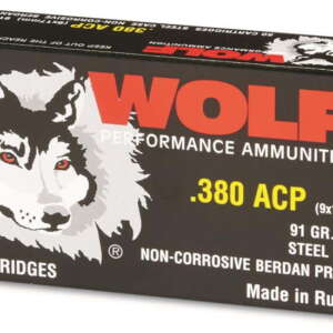 Wolf Ammo Performance .380 ACP 91 Grain Full Metal Jacket Steel Cased Centerfire Pistol Ammunition