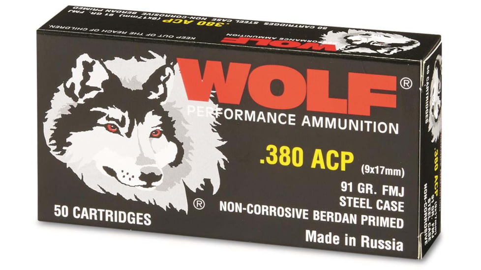 Wolf Ammo Performance .380 ACP 91 Grain Full Metal Jacket Steel Cased Centerfire Pistol Ammunition