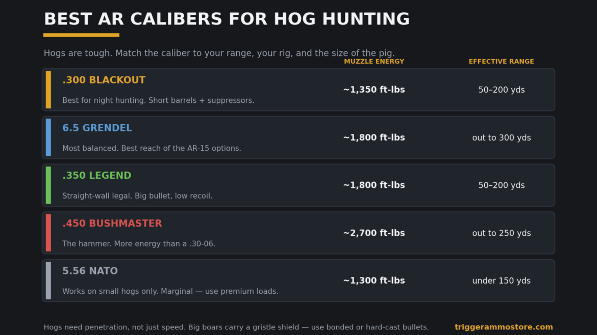 Best hog hunting calibers for AR rifles compared by energy and range